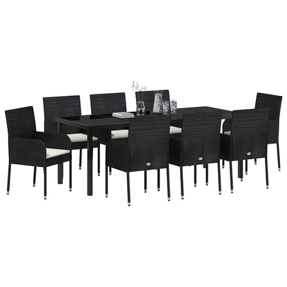 Garten Essgruppe mit Kissen 9 pcs Schwarz Poly-Rattan