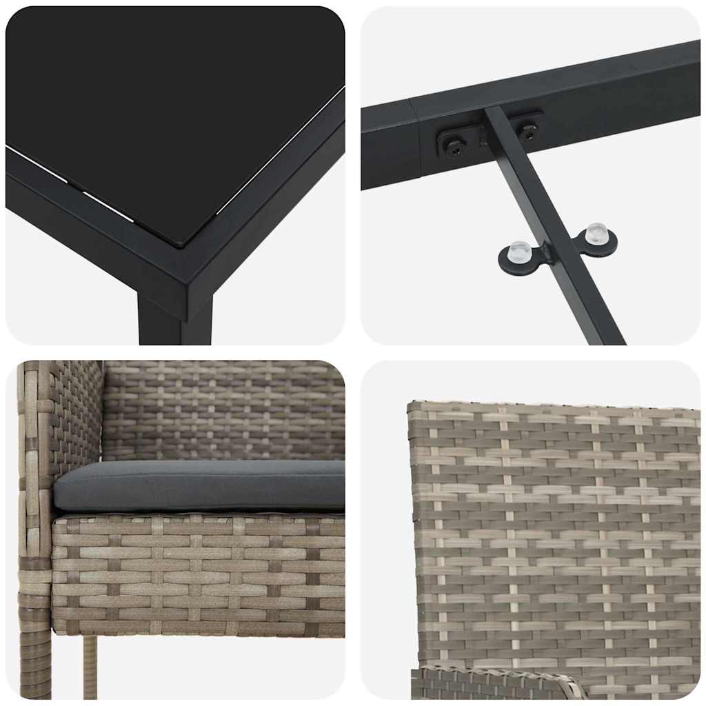Garten Essgruppe mit Kissen 5 pcs Grau Poly-Rattan