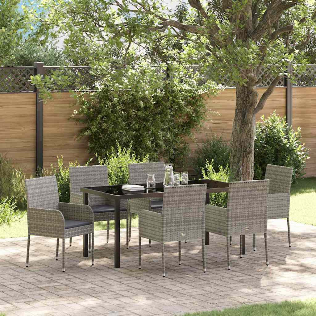 Garten Essgruppe mit Kissen 7 pcs Grau Poly-Rattan