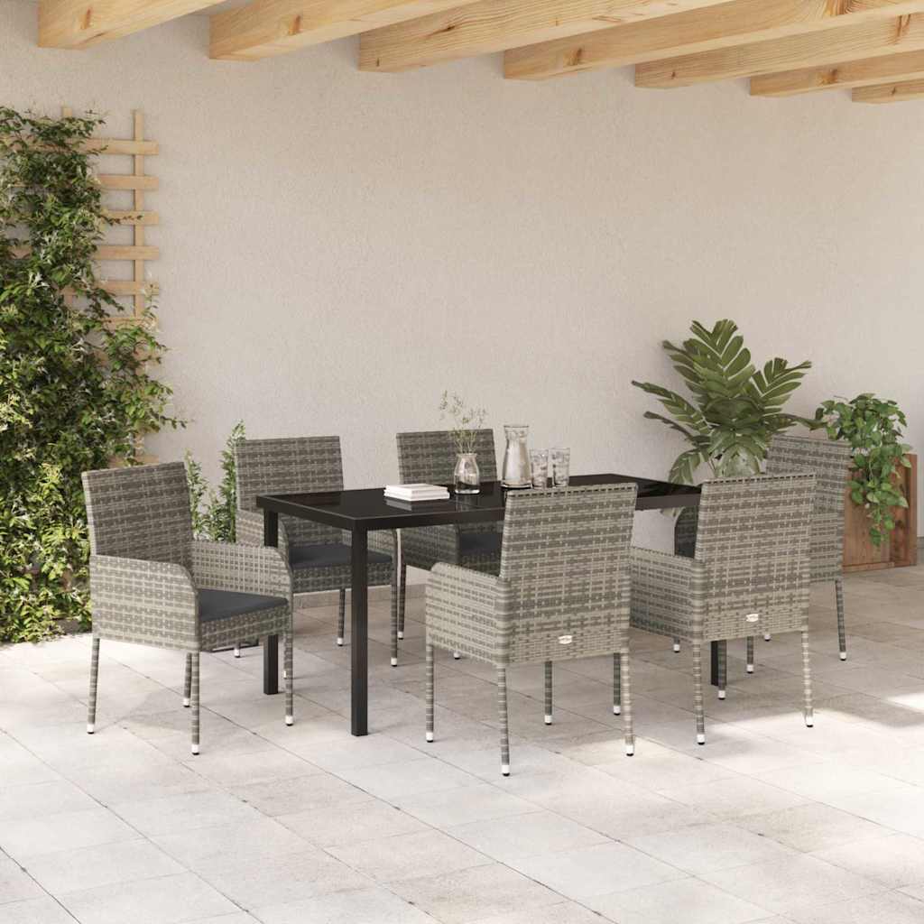 Garten Essgruppe mit Kissen 7 pcs Grau Poly-Rattan