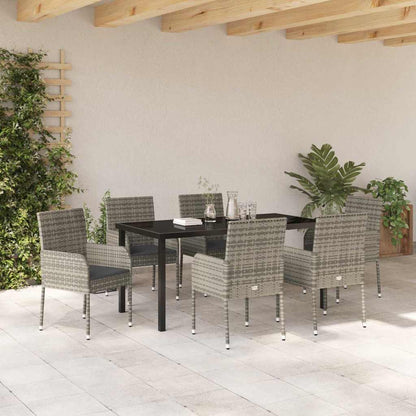 Garten Essgruppe mit Kissen 7 pcs Grau Poly-Rattan