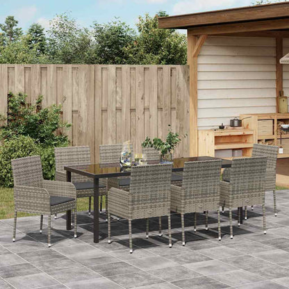 Garten Essgruppe mit Kissen 9 pcs Grau Poly-Rattan