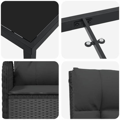 Garten Essgruppe mit Kissen 7 pcs Schwarz Poly-Rattan