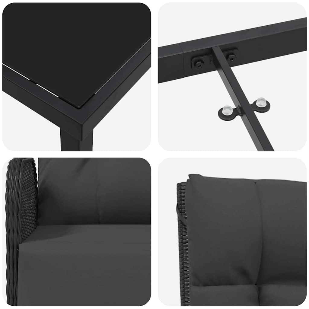 Garten Essgruppe mit Kissen 7 pcs Schwarz Poly-Rattan