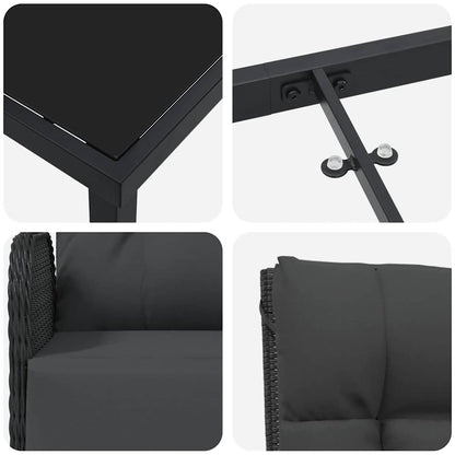 Garten Essgruppe mit Kissen 9 pcs Schwarz Poly-Rattan
