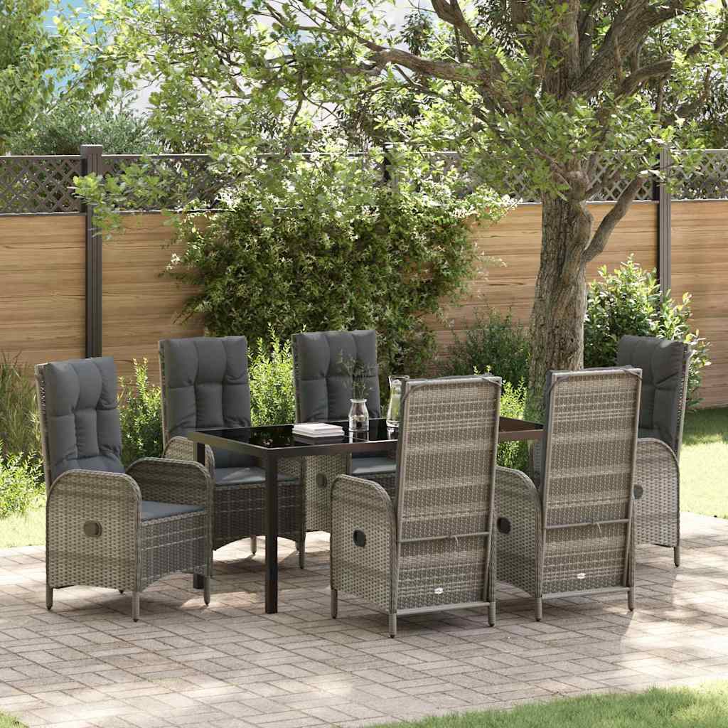 Garten Essgruppe mit Kissen 7 pcs Grau Poly-Rattan