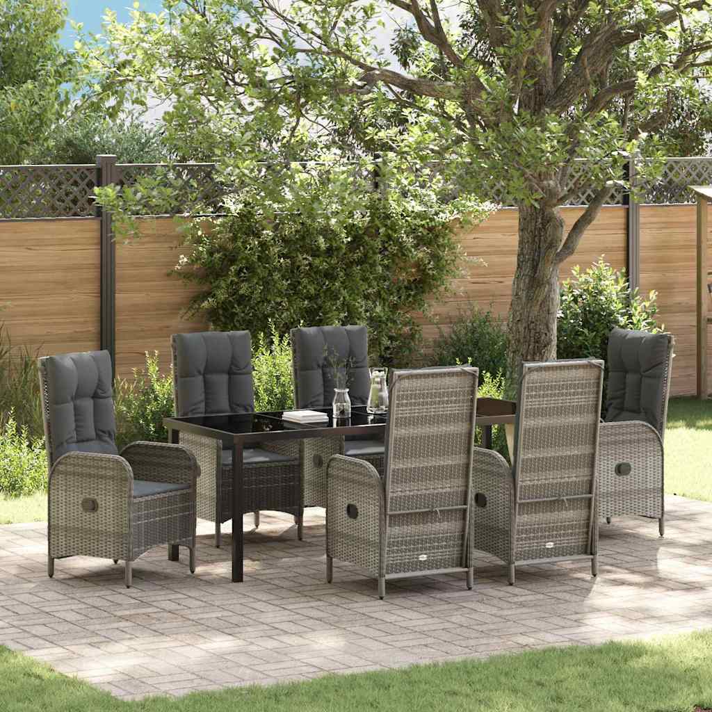 Garten Essgruppe mit Kissen 7 pcs Grau Poly-Rattan