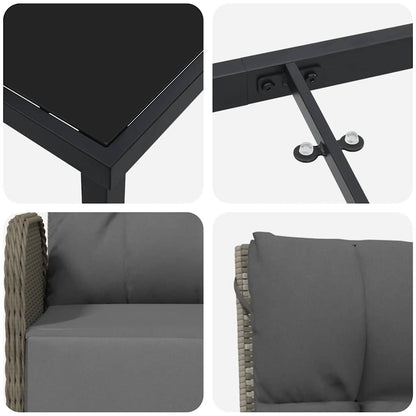 Garten Essgruppe mit Kissen 7 pcs Grau Poly-Rattan