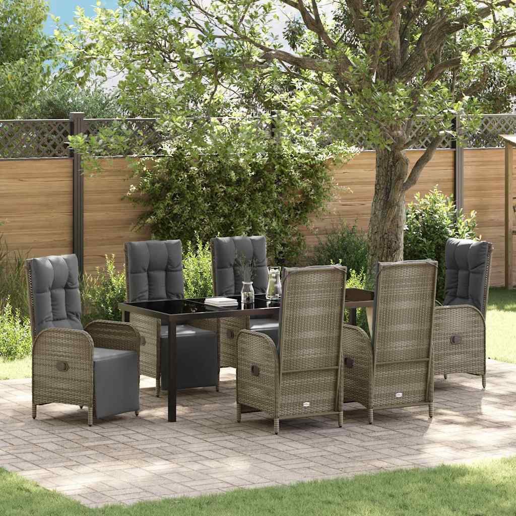 Garten Essgruppe mit Kissen 7 pcs Grau Poly-Rattan