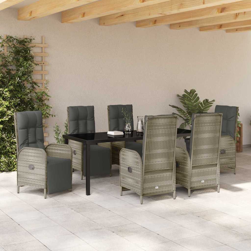Garten Essgruppe mit Kissen 7 pcs Grau Poly-Rattan