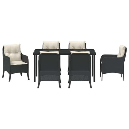 Garten Essgruppe mit Kissen 7 pcs Schwarz Poly-Rattan