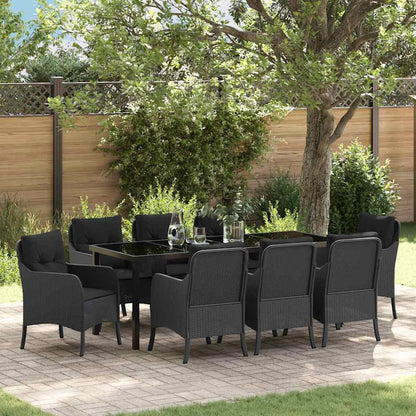 Garten Essgruppe mit Kissen 9 pcs Schwarz Poly-Rattan