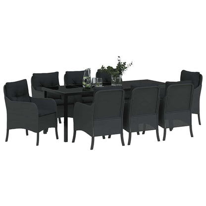 Garten Essgruppe mit Kissen 9 pcs Schwarz Poly-Rattan