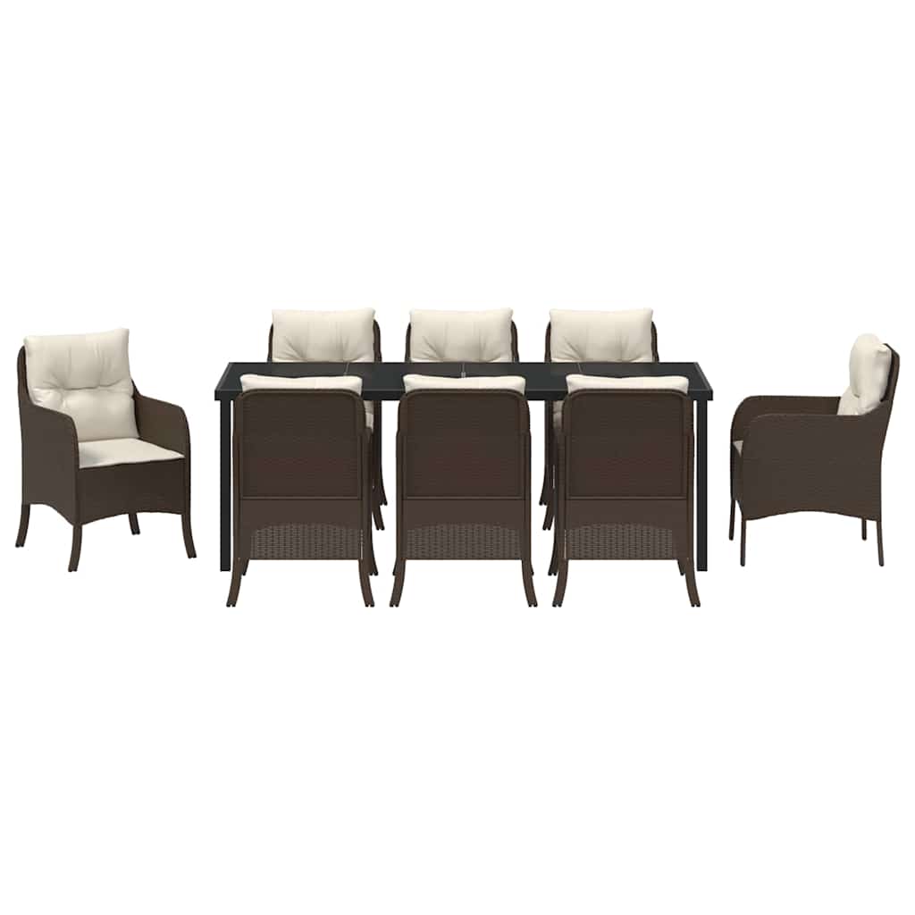 Garten Essgruppe mit Kissen 9 pcs Braun Poly-Rattan