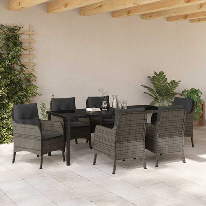 Garten Essgruppe mit Kissen 7 pcs Grau Poly-Rattan