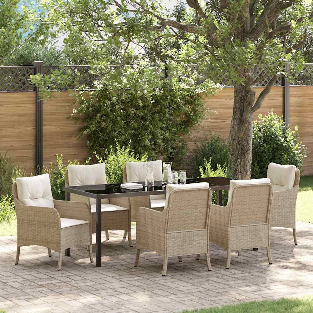 Garten Essgruppe mit Kissen 7 pcs Beige Poly-Rattan