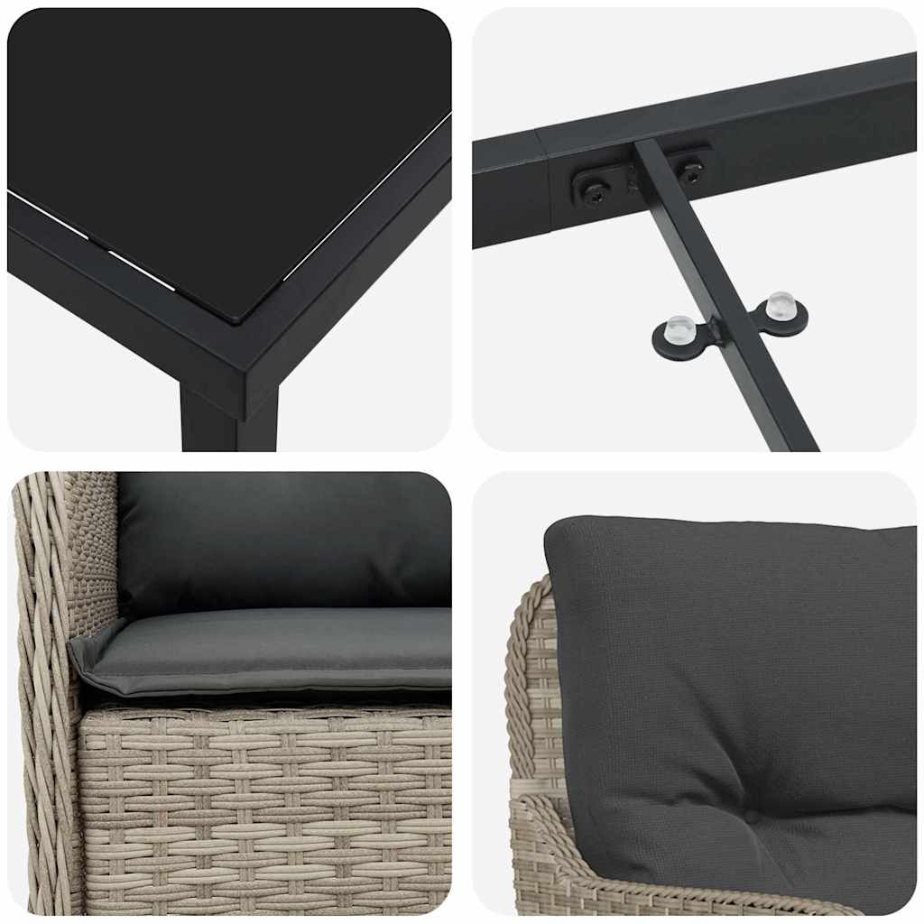 Garten Essgruppe mit Kissen 9 pcs Hellgrau Poly-Rattan