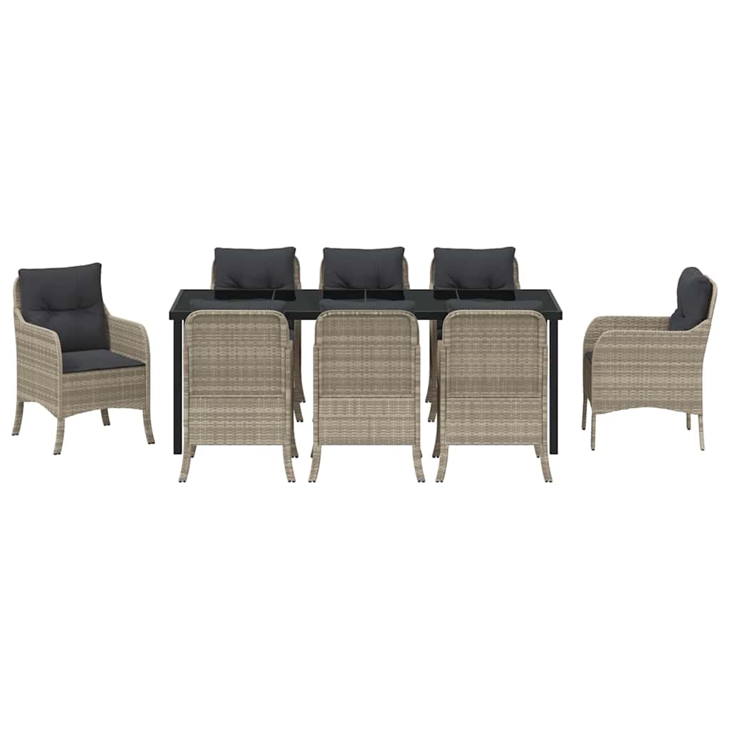 Garten Essgruppe mit Kissen 9 pcs Hellgrau Poly-Rattan