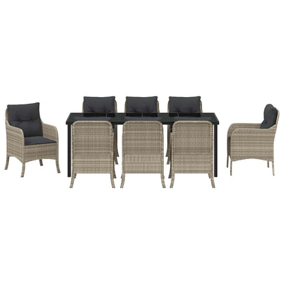 Garten Essgruppe mit Kissen 9 pcs Hellgrau Poly-Rattan