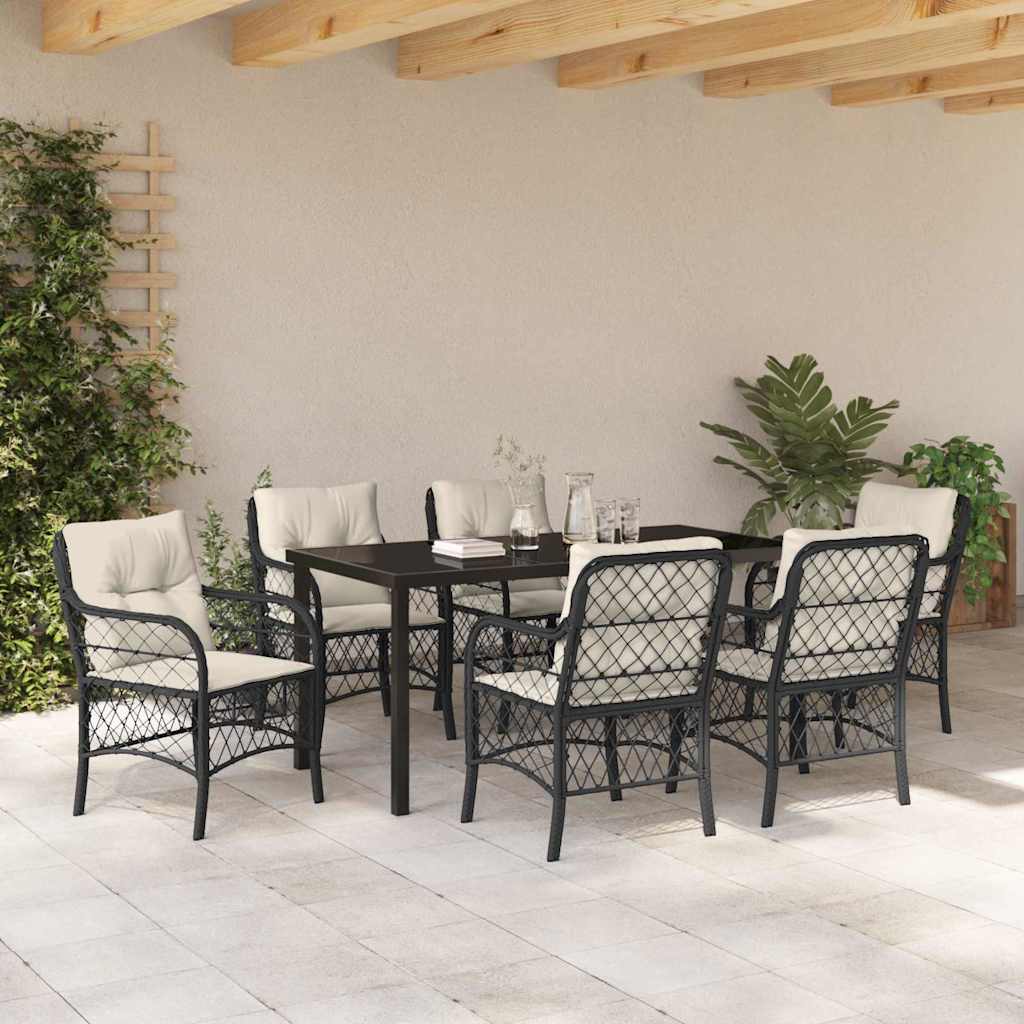 Garten Essgruppe mit Kissen 7 pcs Schwarz Poly-Rattan