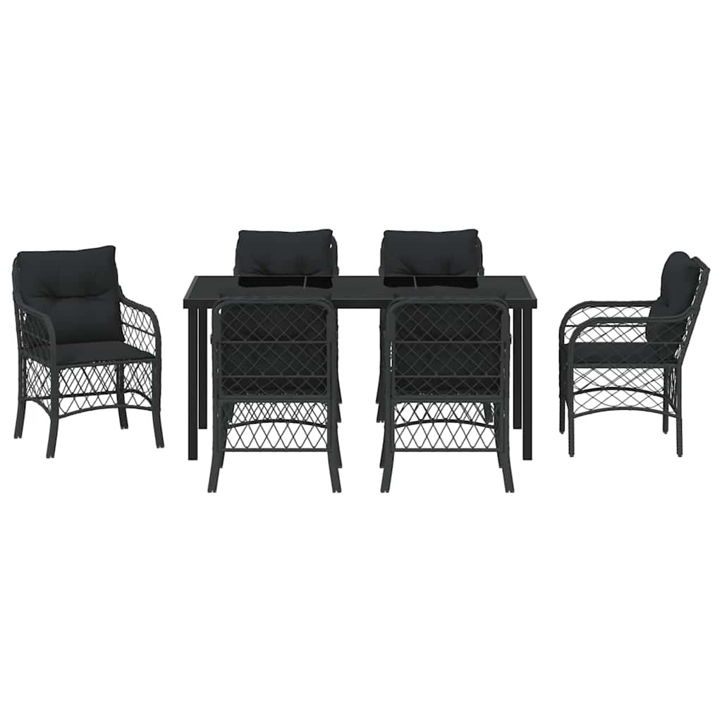 Garten Essgruppe mit Kissen 7 pcs Schwarz Poly-Rattan