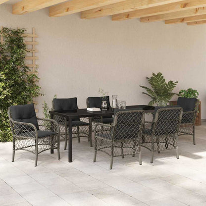 Garten Essgruppe mit Kissen 7 pcs Grau Poly-Rattan