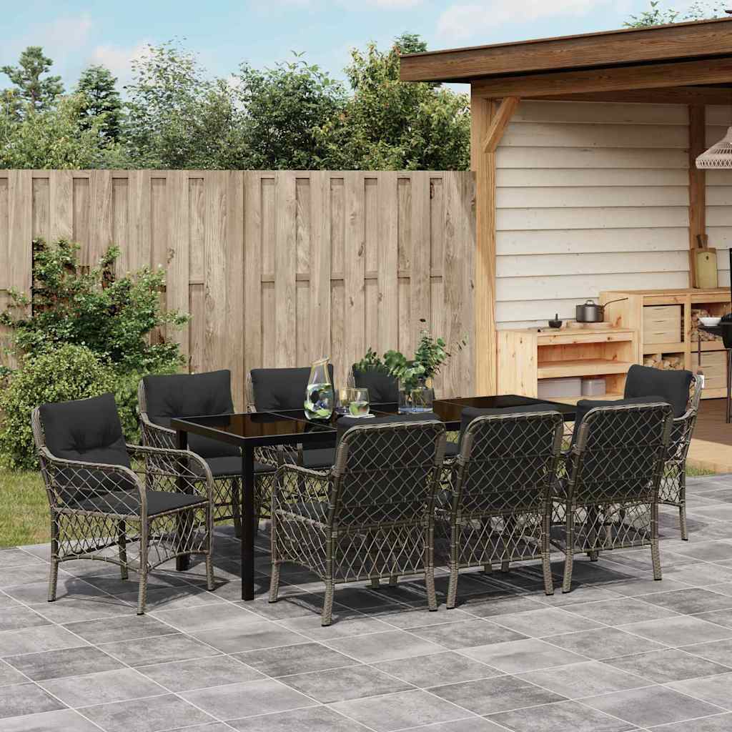 Garten Essgruppe mit Kissen 9 pcs Grau Poly-Rattan