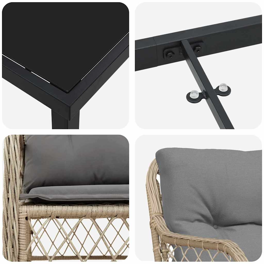 Garten Essgruppe mit Kissen 7 pcs Beige Poly-Rattan