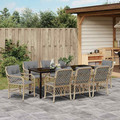 Garten Essgruppe mit Kissen 9 pcs Beige Poly-Rattan