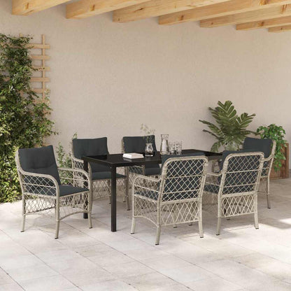Garten Essgruppe mit Kissen 7 pcs Hellgrau Poly-Rattan