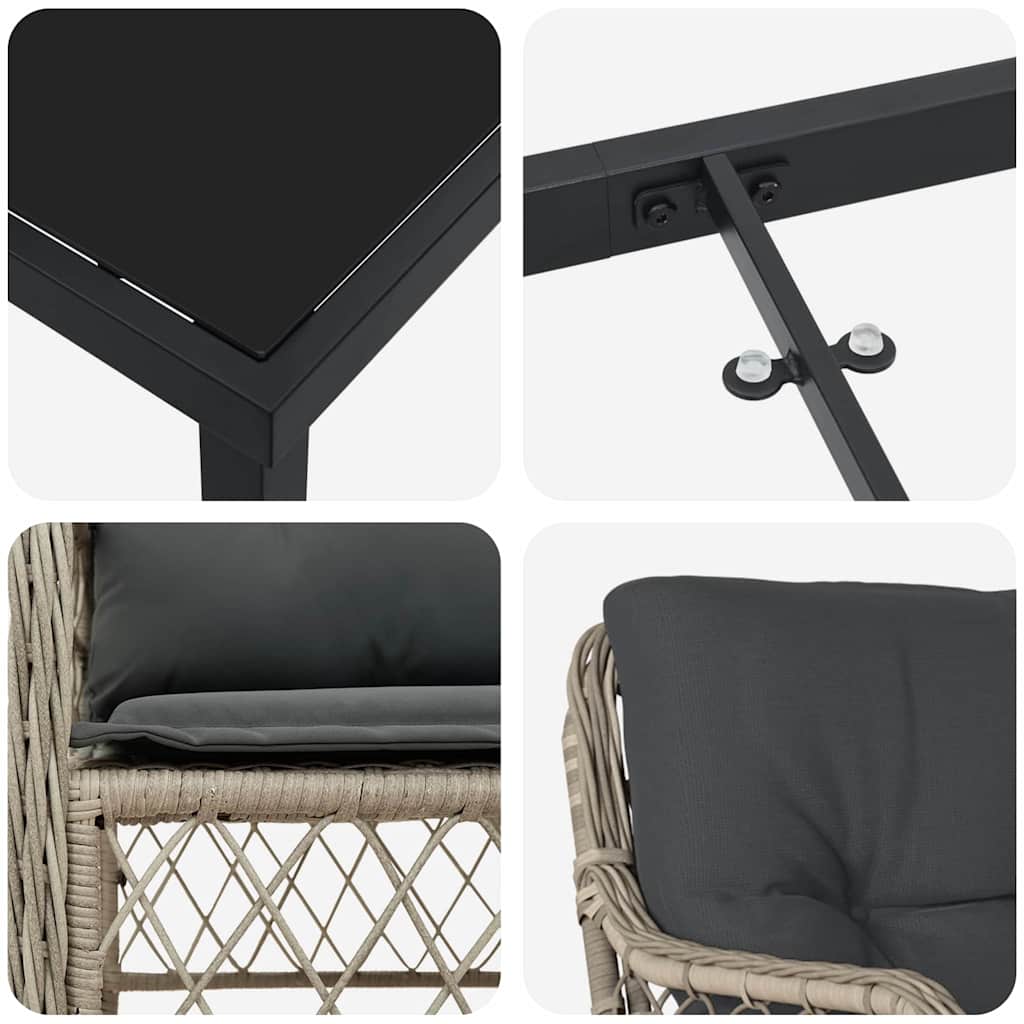 Garten Essgruppe mit Kissen 9 pcs Hellgrau Poly-Rattan