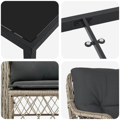 Garten Essgruppe mit Kissen 9 pcs Hellgrau Poly-Rattan