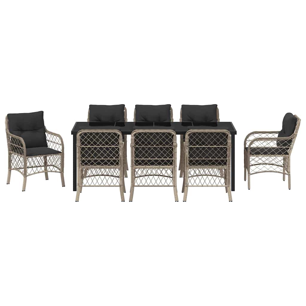 Garten Essgruppe mit Kissen 9 pcs Hellgrau Poly-Rattan