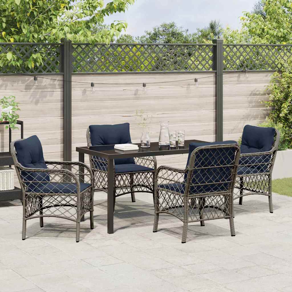 Garten Essgruppe mit Kissen 5 pcs Grau und Schwarz Rattan