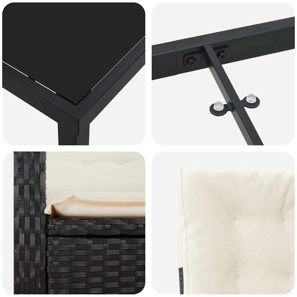 Garten Essgruppe mit Kissen 7 pcs Schwarz Poly-Rattan