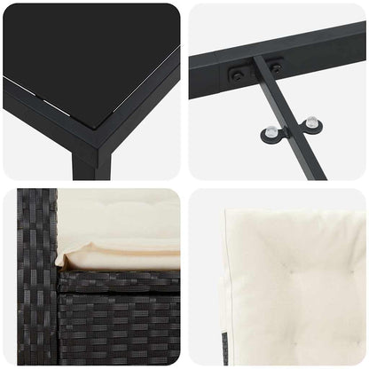 Garten Essgruppe mit Kissen 7 pcs Schwarz Poly-Rattan