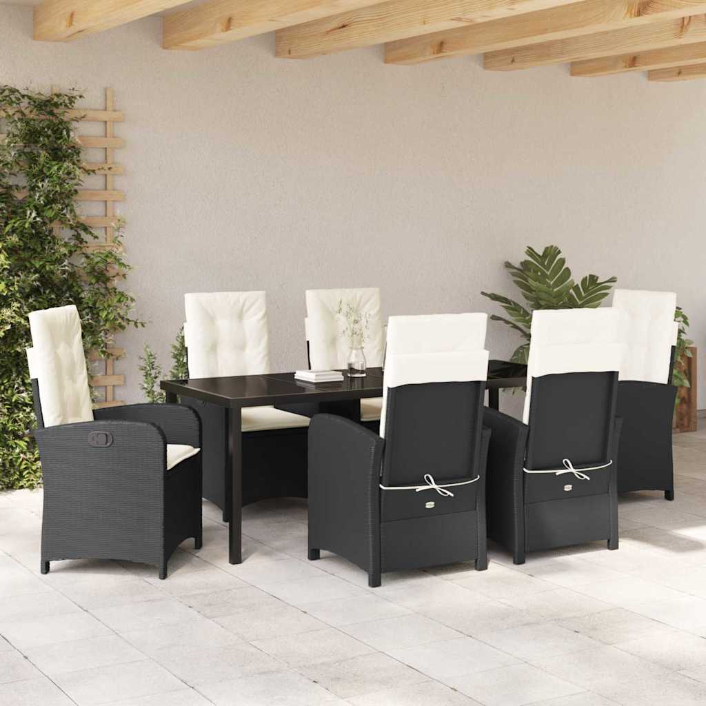 Garten Essgruppe mit Kissen 7 pcs Schwarz Poly-Rattan
