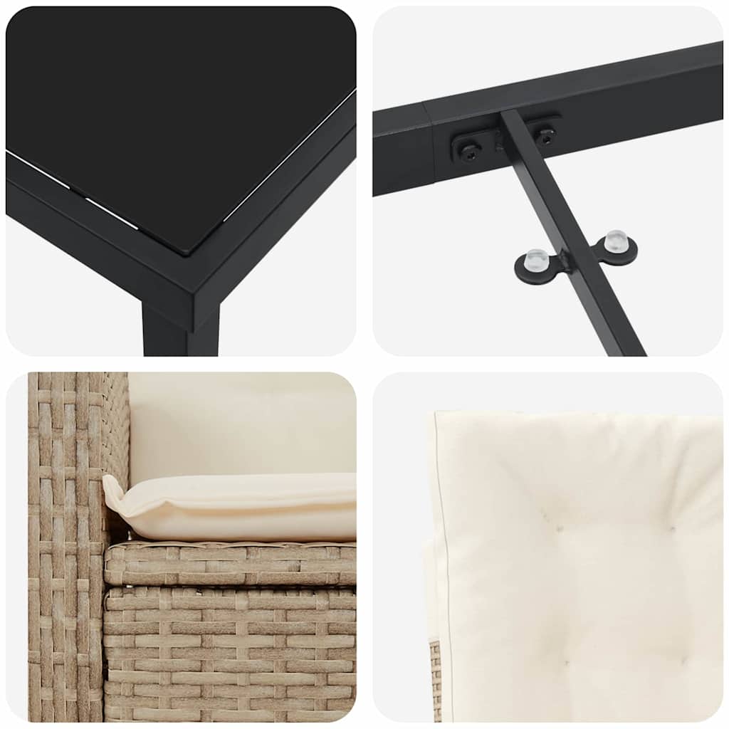 Garten Essgruppe mit Kissen 9 pcs Beige Poly-Rattan