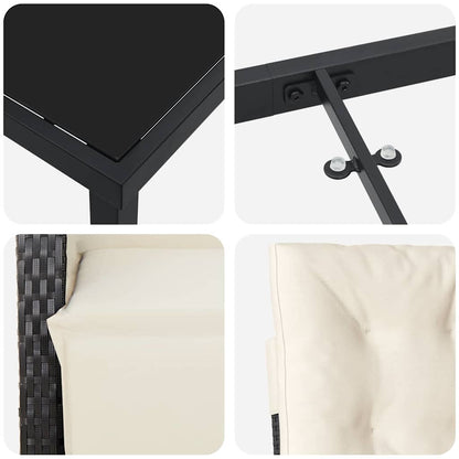 Garten Essgruppe mit Kissen 9 pcs Schwarz Poly-Rattan