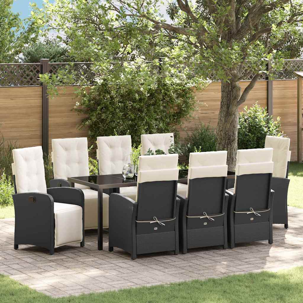 Garten Essgruppe mit Kissen 9 pcs Schwarz Poly-Rattan