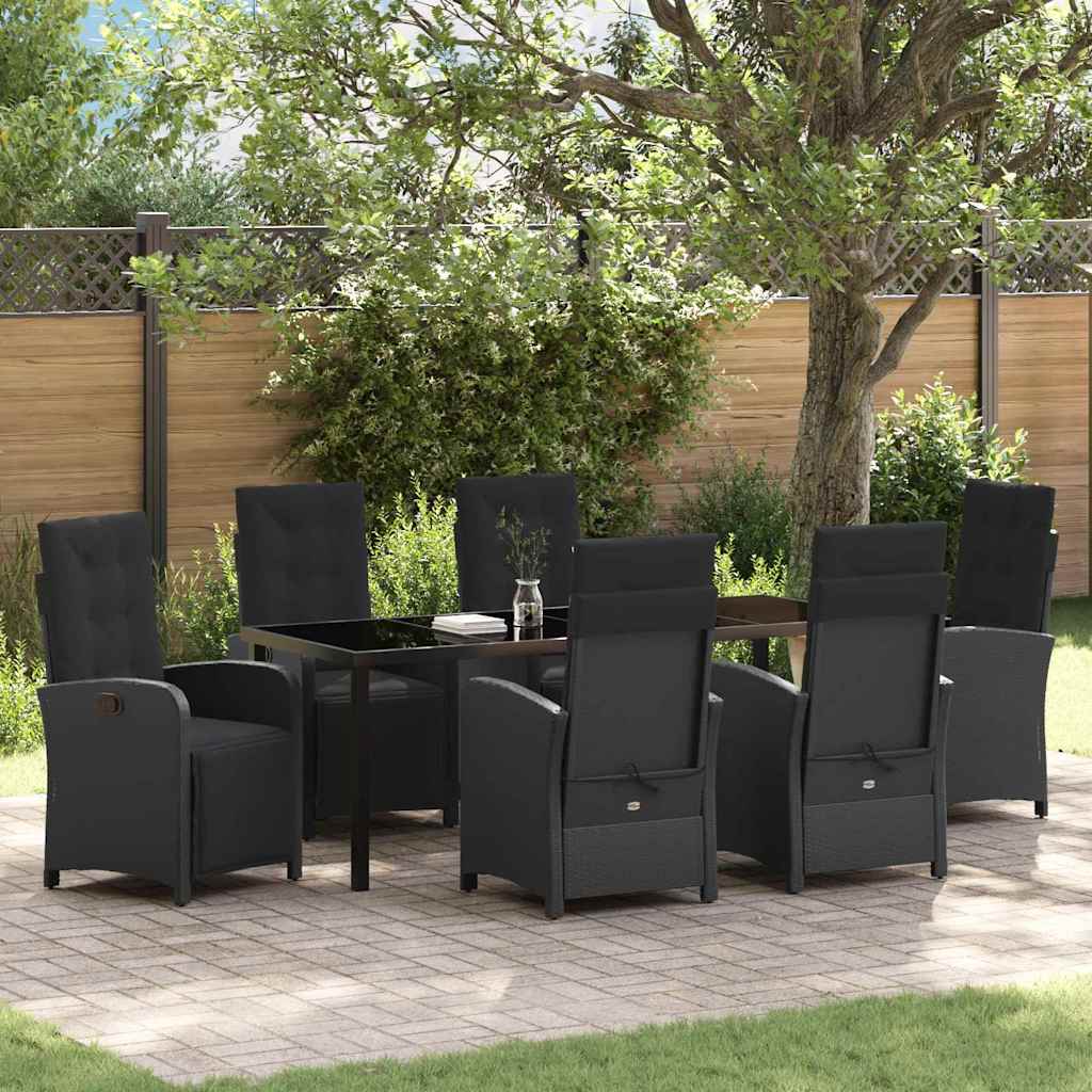 Garten Essgruppe mit Kissen 7 pcs Schwarz Poly-Rattan