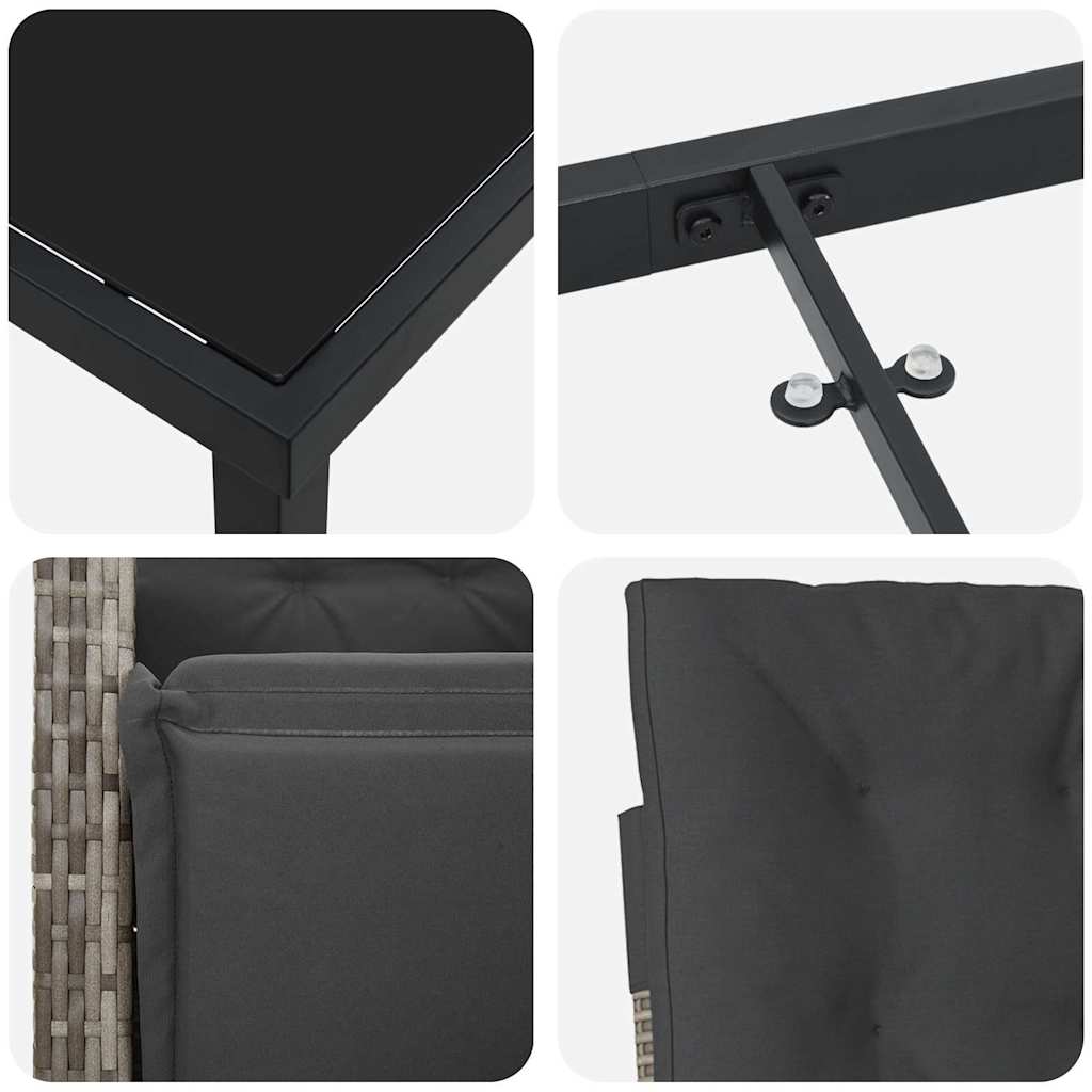 Garten Essgruppe mit Kissen 9 pcs Grau Poly-Rattan