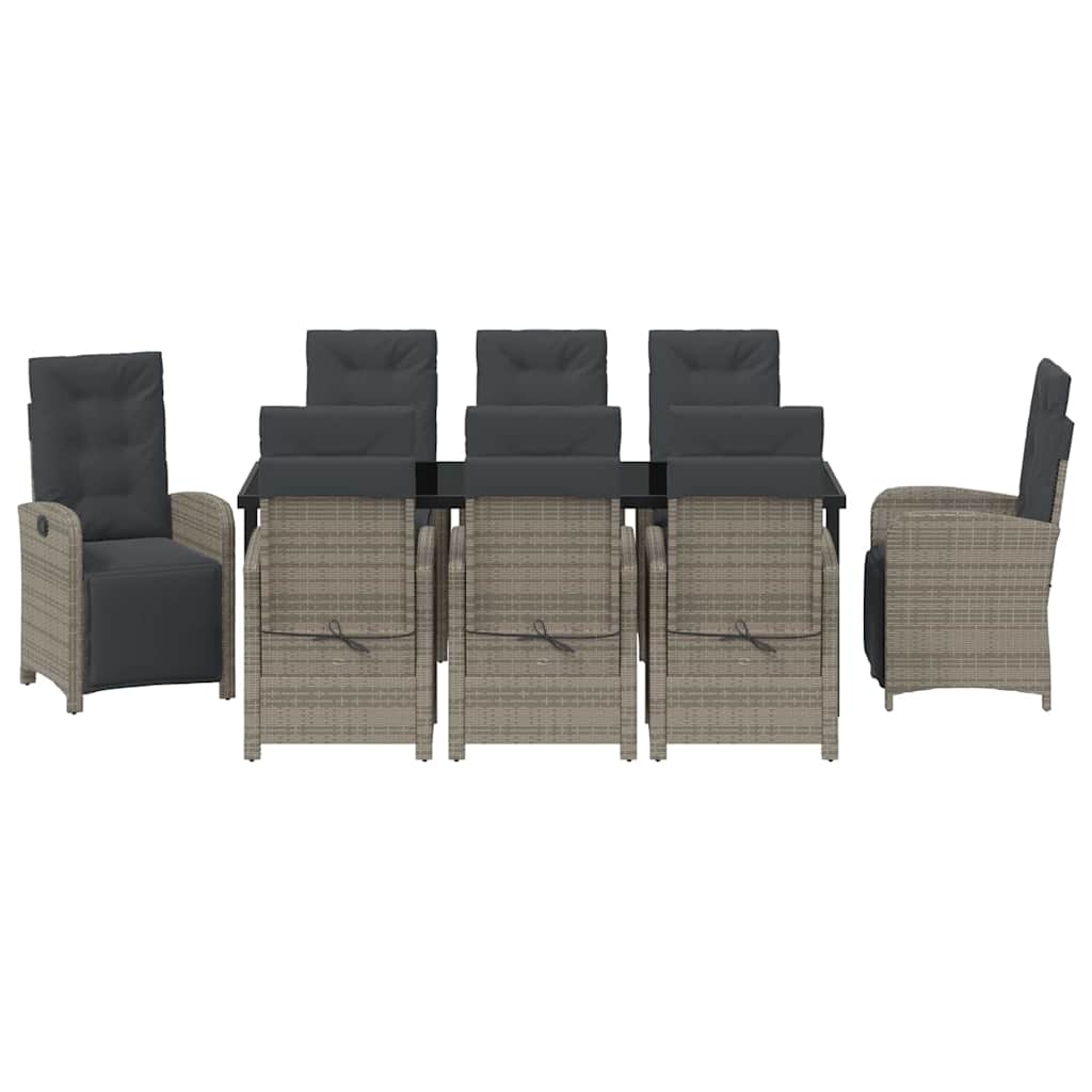 Garten Essgruppe mit Kissen 9 pcs Grau Poly-Rattan