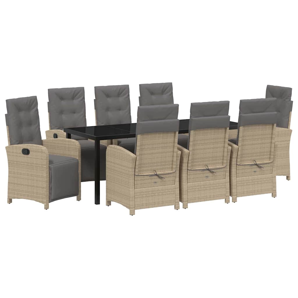 Garten Essgruppe mit Kissen 9 pcs Beige Poly-Rattan