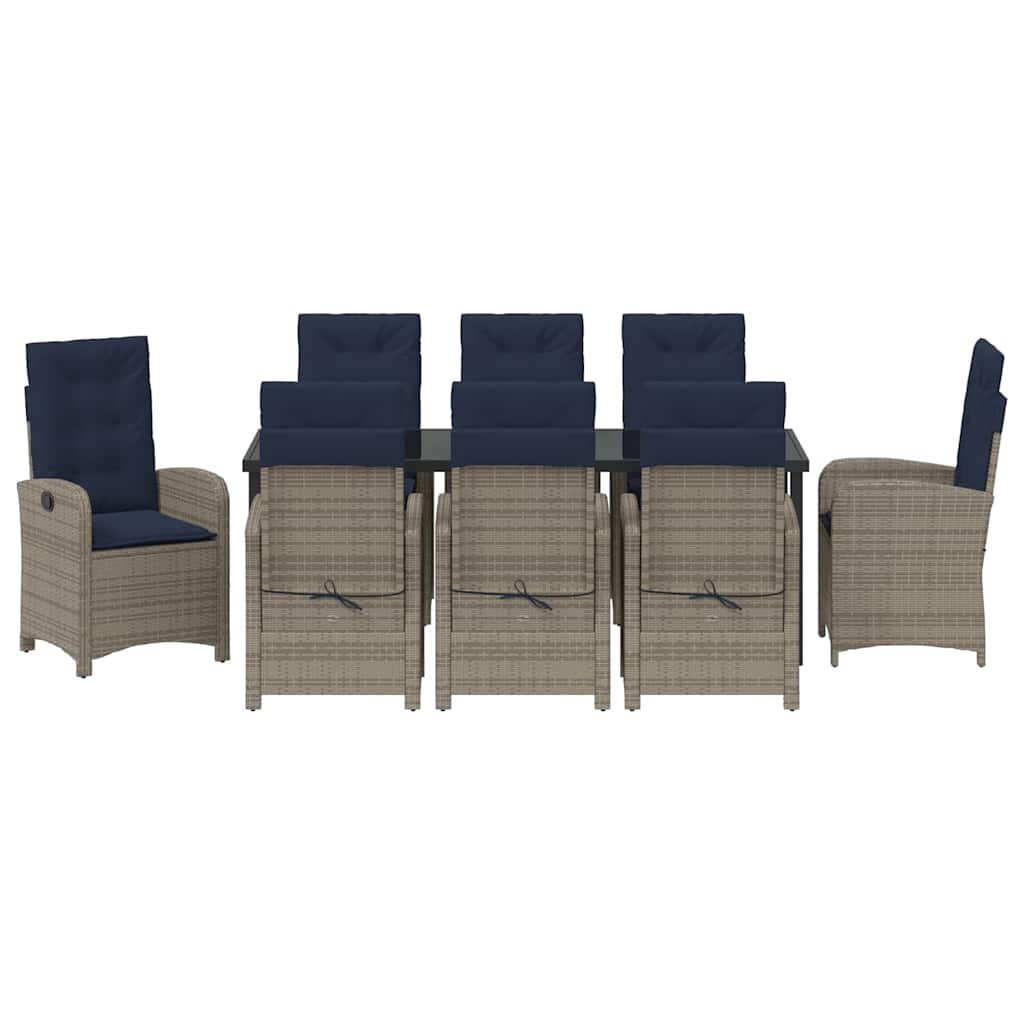 Garten Essgruppe mit Kissen 9 pcs Grau Poly-Rattan