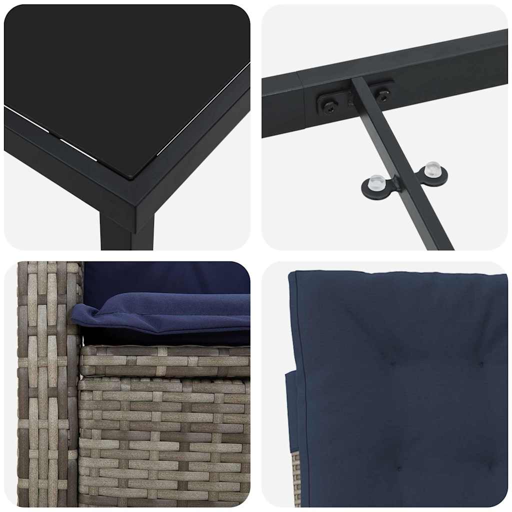 Garten Essgruppe mit Kissen 7 pcs Grau Poly-Rattan