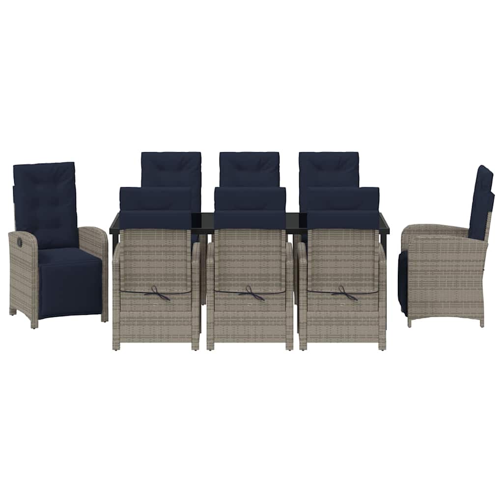 Garten Essgruppe mit Kissen 9 pcs Grau Poly-Rattan