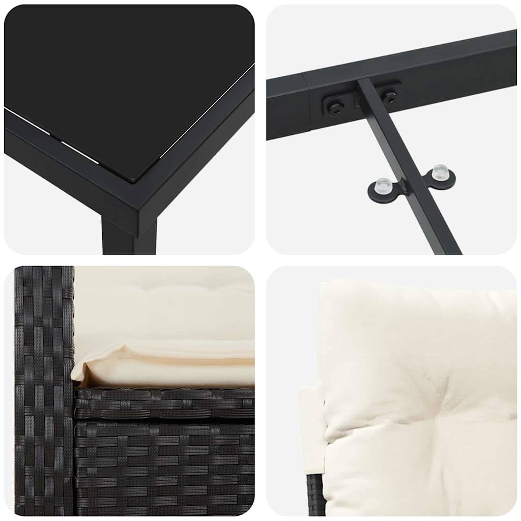 Garten Essgruppe mit Kissen 9 pcs Schwarz Poly-Rattan