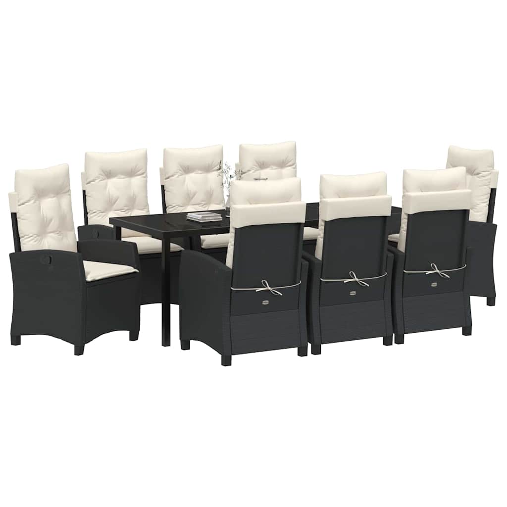 Garten Essgruppe mit Kissen 9 pcs Schwarz Poly-Rattan