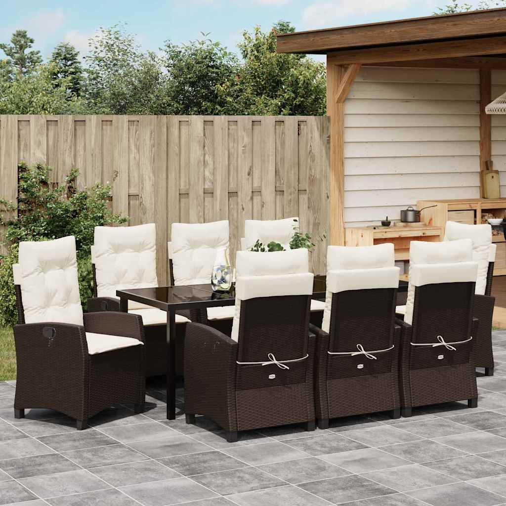 Garten Essgruppe mit Kissen 9 pcs Braun Poly-Rattan